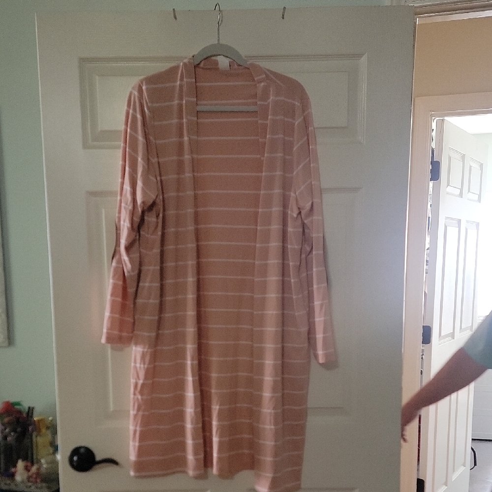 Women's Pink Striped Open-Front Cardigan